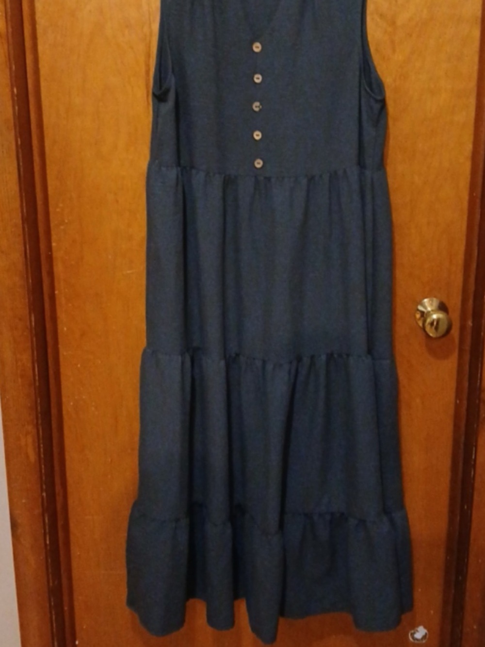 Source Unknown Navy Tiered Button-Front Maxi Dress